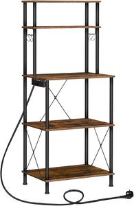 Kuchynský regál Vasagle Filo 60 cm so vstavanými zásuvkami čierny/hnedý