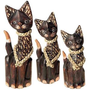Drevené sošky mačky 3ks 25cm (Sošky zvierat, lacné dekorácie do bytu)
