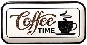 Plechová retro tabuľa tácka Coffee Time (dekorácia alebo podnos s rozmermi 40x20 cm)
