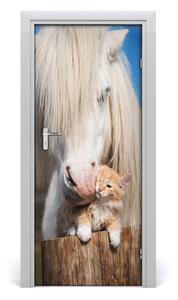 Samolepiace fototapety na dvere Biely kôň s mačkou 85x205 cm