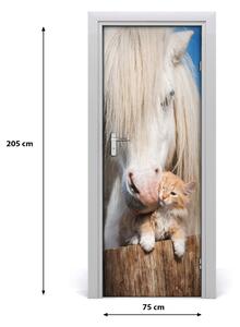 Samolepiace fototapety na dvere Biely kôň s mačkou 75x205 cm