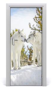Samolepiace fototapety na dvere Dva bieli vlci 85x205 cm
