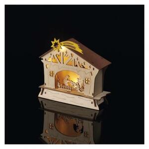 LED vianočný betlehem drevený, 16,5 cm, 2x AAA, vnútorný, teplá biela, časovač