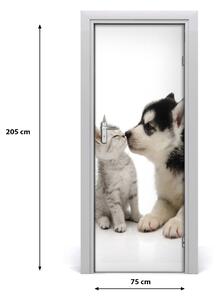 Samolepiace fototapety na dvere Pes a mačka 75x205 cm