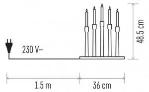 Svietnik na 5× žiarovku E10 drevený sivý, 36×48,5cm, vnút