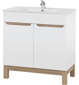 Comad Kúpeľňová zostava Bali 80 cm so zápustným umývadlom, skrinkami a zrkadlom dub wotan/biela