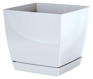 Prosperplast Kvetináč Coubi Square s miskou biely, variant 21 cm