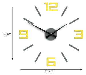 Moderné nástenné hodiny SILVER XL GREY-YELLOW greyyellow (nalepovacie hodiny na stenu)