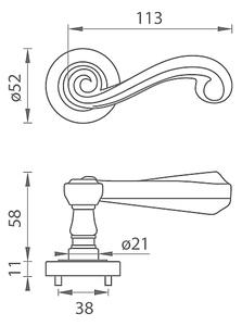 Dverové kovanie MP Carla - R 738 (OGS - Bronz česaný matný), kľučka ľavá / guľa, Otvor na cylindrickú vložku PZ, MP OGS (bronz česaný mat)