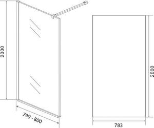 Badplaats Sprchová Zástena Florida 80 x 200 cm - Čierna - Walk-In Sprchový Kút 8 mm Bezpečnostné Sklo