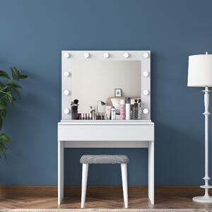 Kalune Design Minimalistický toaletný stolík Alisson III s LED zrkadlom a taburetom biely