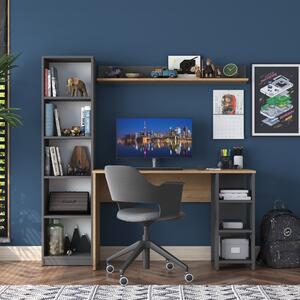 Kalune Design Moderná súprava Megis s písacím stolom, knižnicou a policou orech/antracit