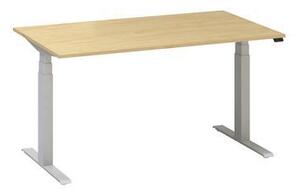 Výškovo nastaviteľný kancelársky stôl Alfa Up so sivým podnožím, 140 x 80 x 61,5-127,5 cm, dezén buk Bavaria