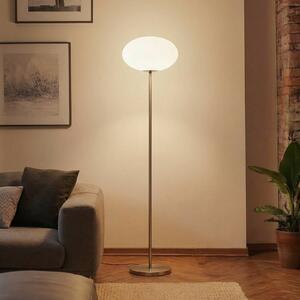 Stojacia lampa Lindby Sonika, 175 cm, farba niklu, sklo, E27, Hliník / sivá / zinok, Obývacia izba / jedáleň, kov, Stojaca lampa