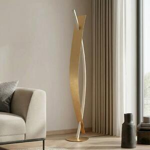 Stojacia lampa Lucande LED Marija, zlatá farba, stmievateľná, 140 cm, Mosadz / zlato, Obývacia izba / jedáleň, kov, Moderný, Stojacie svietidlo