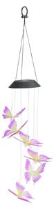 Solárna závesná lampa s motýľmi LED, zvonkohra, 78 cm