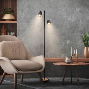 Stojacia lampa Duta, čierna/svetlé drevo, výška 160 cm kov/drevo, Čierna, Obývacia izba / jedáleň, kov, Moderný