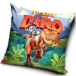 Velúrový vankúš Labková patrola: Dinosaurí film - Paw Patrol: The Dino Movie – motív Marshall a dinosaurus - 40x40 cm