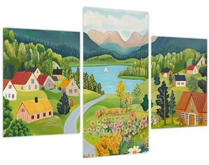 Obraz - Dedina v horách (90x60 cm)