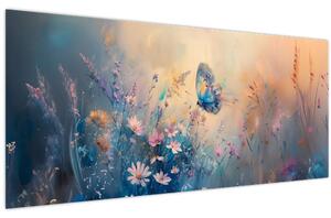 Obraz - Lúka s motýľom (120x50 cm)
