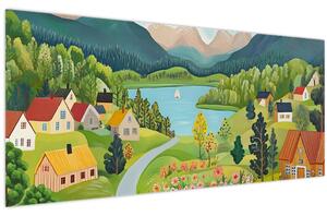Obraz - Dedina v horách (120x50 cm)