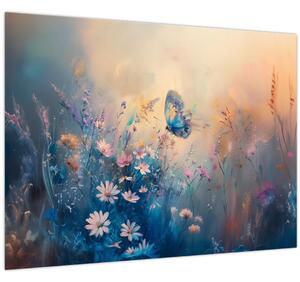 Obraz - Lúka s motýľom (70x50 cm)