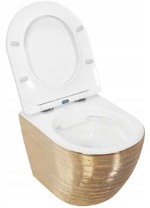 Rea Carlo Flat Brush, závesná WC misa Rimless vrátane sedátka, zlatá-biela, REA-C6942