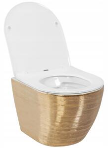Rea Carlo Flat Brush, závesná WC misa Rimless vrátane sedátka, zlatá-biela, REA-C6942
