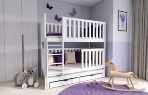 Detská poschodová posteľ z masívu borovice EMIL s prístelkou a šuplíky - 200x90 cm - prírodná
