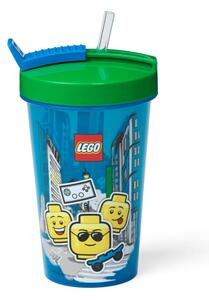 Modrý téglik so zeleným vekom a slamkou LEGO® Iconic, 500 ml