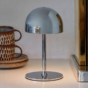 Stolová LED lampa na batérie Tim, chrómová farba, výška 22 cm, IP54, Obývacia izba / jedáleň, kov, Moderný, Stojacie svietidlo