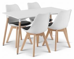 Jedálenský set 1 + 4, biely stôl ADRIA 120x80 cm + bielo-čierna stolička BALI MARK s bukovými nohami