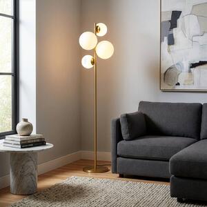 Stojacia lampa Fazli, zlatá, sklo/kov, výška 162 cm, E14, Mosadz / zlato, Obývacia izba / jedáleň, kov
