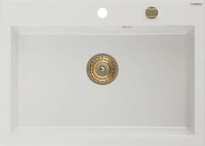 Mexen Elix granitový drez 1-komorový 700 x 500 mm, biely, sifón zlatý - 6526701005-20-G
