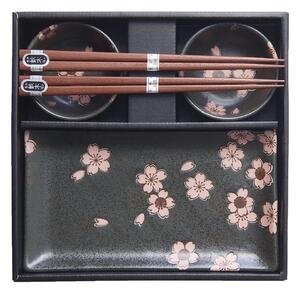 6-dielny set sivého keramického riadu na sushi MIJ Sakura