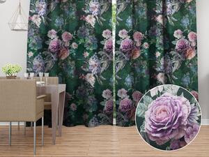 Biante Dekoračný záves Parma PM-114 Fialové kvety na tmavo zelenom 145x250 cm