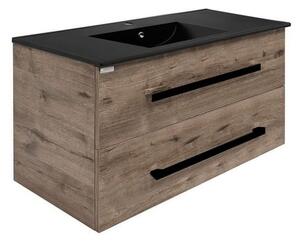 Kúpeľňová skrinka s čiernou úchytkou a umývadlom SAT Cube Way 100x53x46 cm dub Wellington mat CUBE46C1002DWMODC