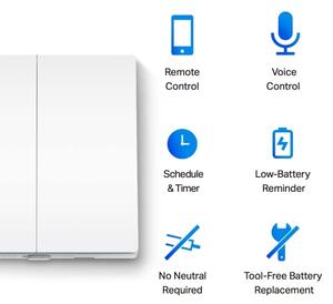 TP-Link - Inteligentný dvojtlačidlový svetelný vypínač 2xAAA Wi-Fi