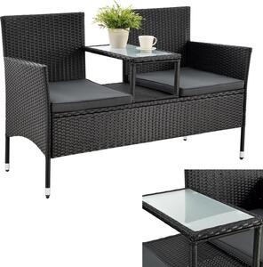 Juskys Polyratanová záhradná lavica Monaco - 2-miestna lavica so stolíkom a vankúšmi - 133 × 63 × 84 cm - ratan - dobrý