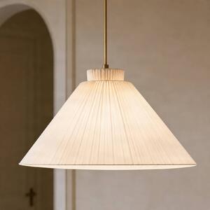 Lucande Závesné svietidlo Lisbeth, Ø 50 cm, biele/mosadzné, E27, Biela / opálová, Obývacia izba / jedáleň, Textil / látka / hodváb, Vidiecky / Rustikálny, Závesné svietidlo
