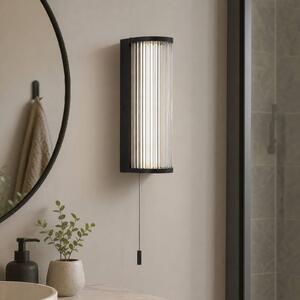 Searchlight LED nástenné svetlo Rue, čierna, IP44, kov, sklo, 3 000 K, Čierna, Kúpeľňa, kov
