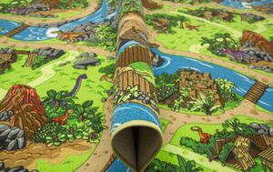Detský metrážny koberec Dino dedina dinosaurov