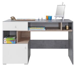 Písací stôl SIGMAR, 125x76x55, betón/biela/dub