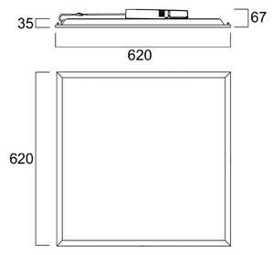 Vstavaný LED panel QUANTUM, biely, 62 x cm, zapnutie/vypnutie, 26 W, UGR19,, Biela / opálová, Pracovňa / Kancelária, kov, Zapustené stropné svietidlo