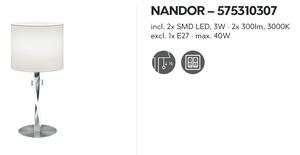 Stolná lampa NANDOR E27/40W+LED2x3W, Ni mat. H62cm