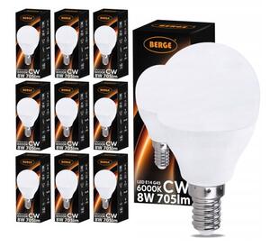 BERGE 10x LED žiarovka g45 E14 8W 705lm studená biela 6000k