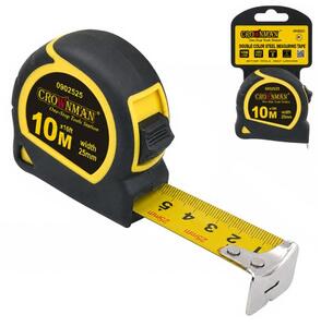 CROWNMAN Univerzálny oceľový meter s uzamykateľnou páskou 10 m, 25 mm, háčik