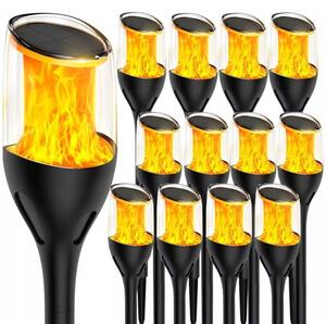 BERGE 12x Solárna LED lampášová tyčinka s plameňom 65 cm, silný PREMIUM