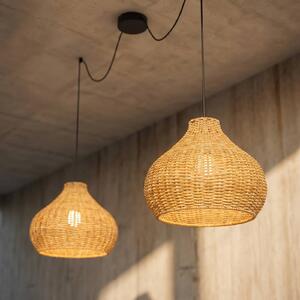 Vonkajšia závesná lampa Lucande Taniola, 2-pl., béžová, ratan, IP44, Svetlé drevo, Drevo, Vidiecky / Rustikálny, Závesné svietidlo