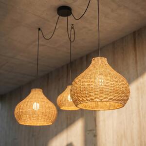 Vonkajšia závesná lampa Lucande Taniola, 3-pl., béžová, ratan, IP44, Svetlé drevo, Drevo, Vidiecky / Rustikálny, Závesné svietidlo